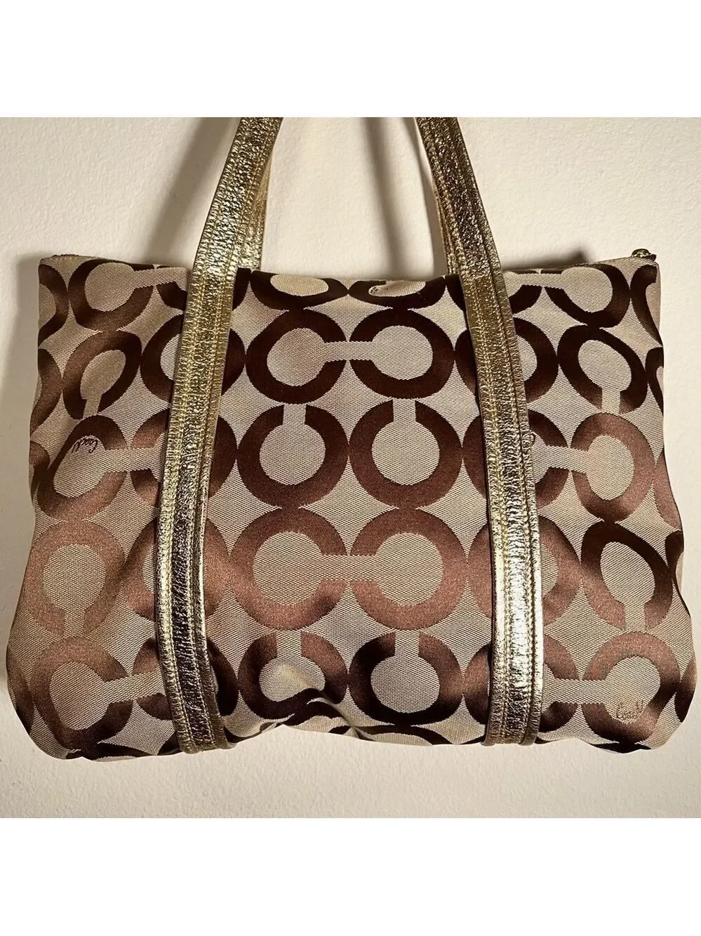 Coach Poppy Tote Gold Khaki Large